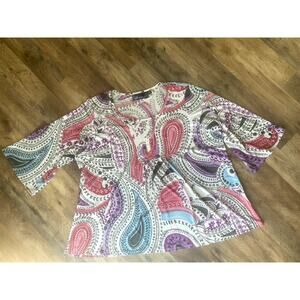 Susan Graver Paisley Round Neck Bell Sleeve Top Womens 1X